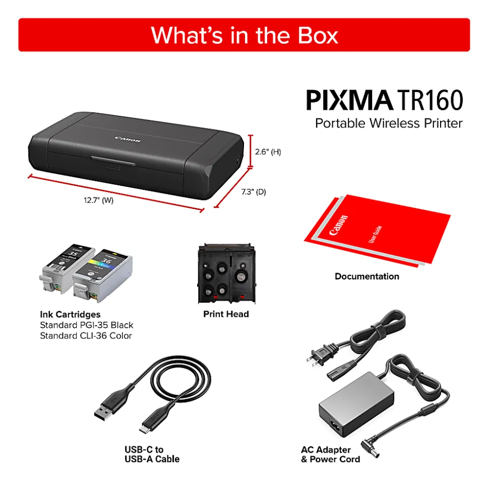 Canon PIXMA TR160 Wireless Inkjet Portable Color Printer