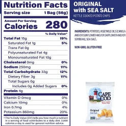 Cape Cod Original Potato Chips, 2.0 Oz, Case Of 6 Bags