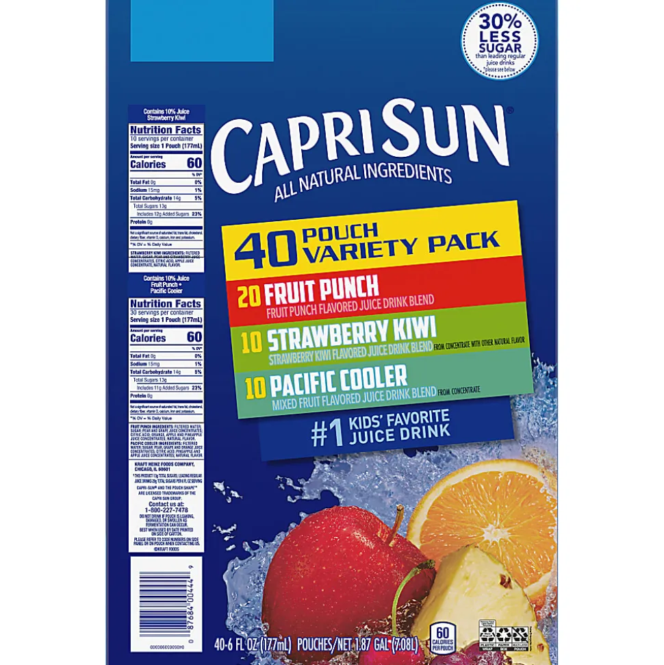 Capri Sun Variety Pack, 6 Oz, Pack Of 40 Pouches