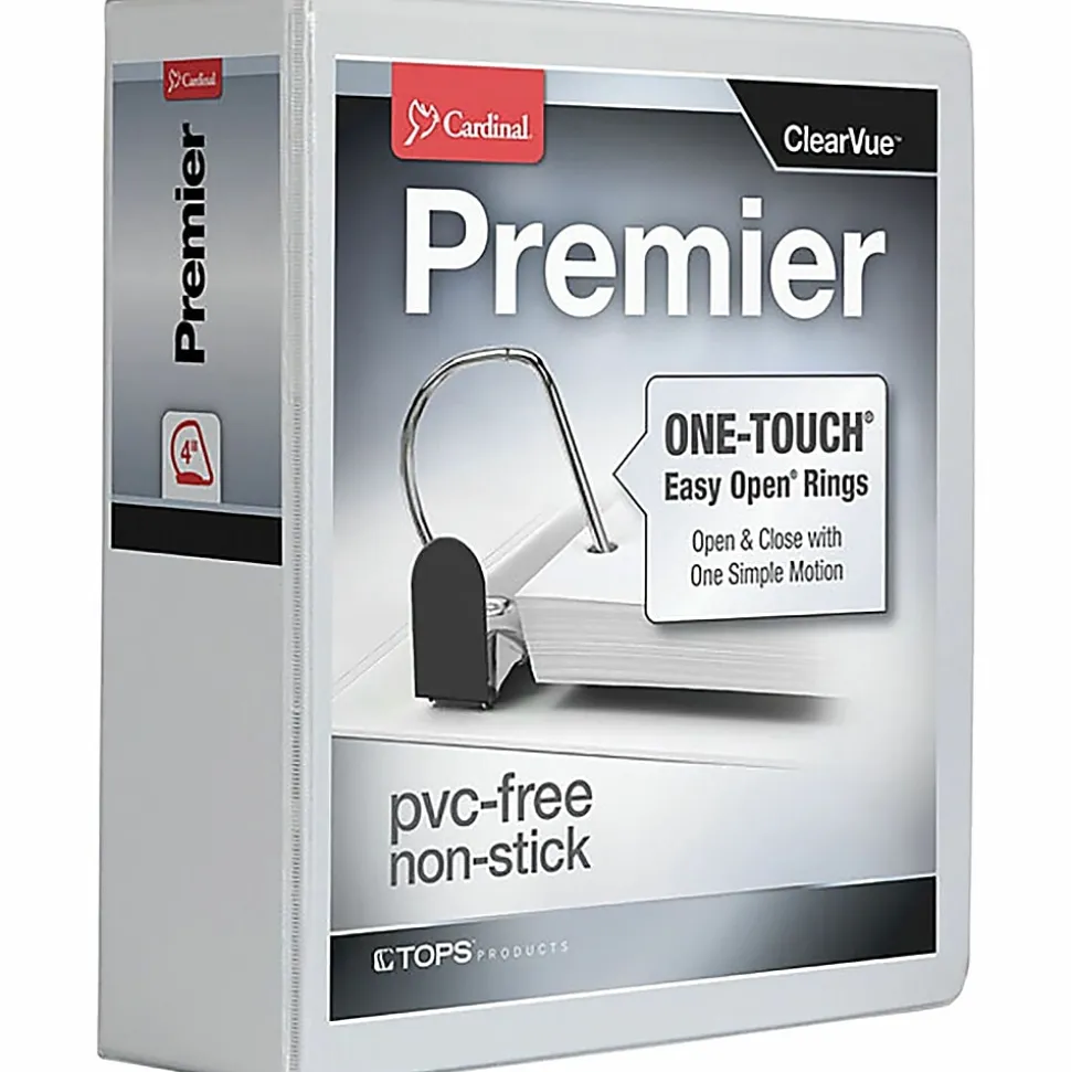 Cardinal® EasyOpen™ ClearVue™ Locking View 3-Ring Binder, 4" D-Rings, 52% Recycled, White
