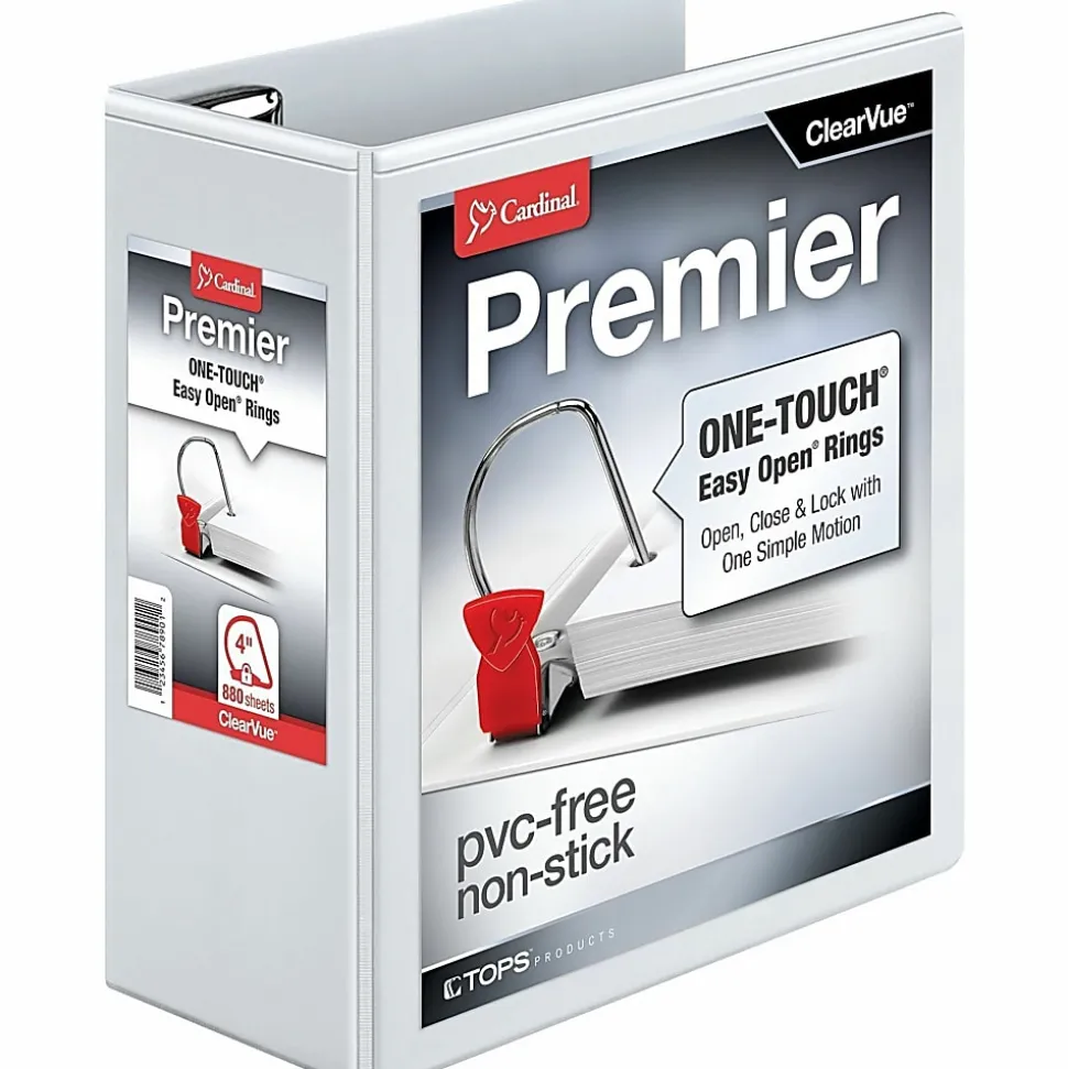 Cardinal® EasyOpen™ ClearVue™ Locking View 3-Ring Binder, 4" D-Rings, 52% Recycled, White