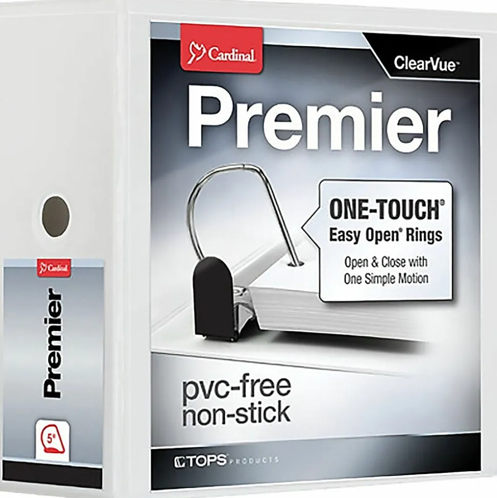 Cardinal® EasyOpen™ ClearVue™ Locking View 3-Ring Binder, 5" D-Rings, 52% Recycled, White
