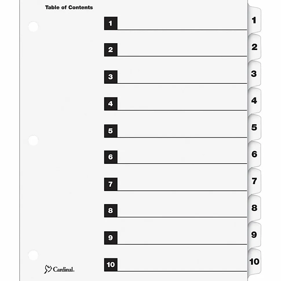 Cardinal® OneStep® Index System, 1-10 Tab, Clear