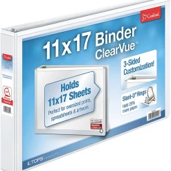 Cardinal® Slant-D® Ring Tabloid ClearVue™ 3-Ring Binder, 1 1/2" D-Rings, 64% Recycled, White