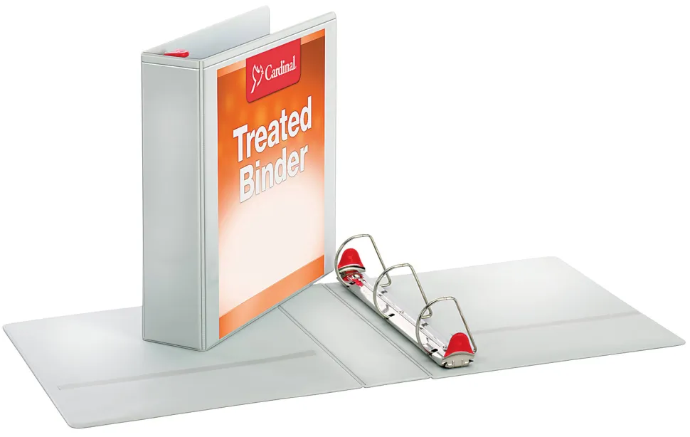 Cardinal Treated ClearVue™ Locking 3-Ring Binder, 2" D-Rings, 52% Recycled, White
