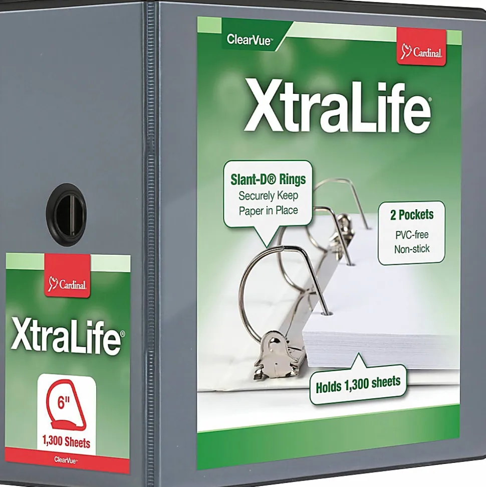 Cardinal® XtraLife™ ClearVue™ Nonstick Locking Slant 3-Ring Binder, 6" D-Rings, Black