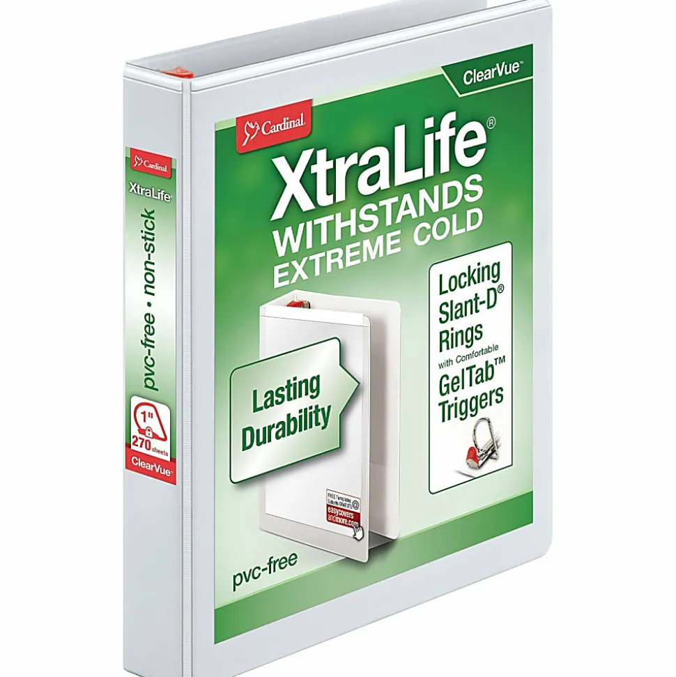 Cardinal® XtraLife™ Locking Slant-D® Ring 3-Ring Binder, 1" D-Rings, White