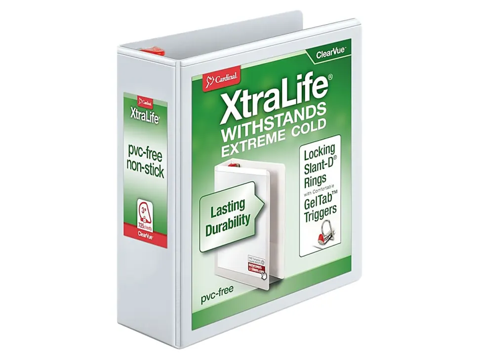 Cardinal® XtraLife™ Locking Slant-D® Ring 3-Ring Binder, 3" D-Rings, White