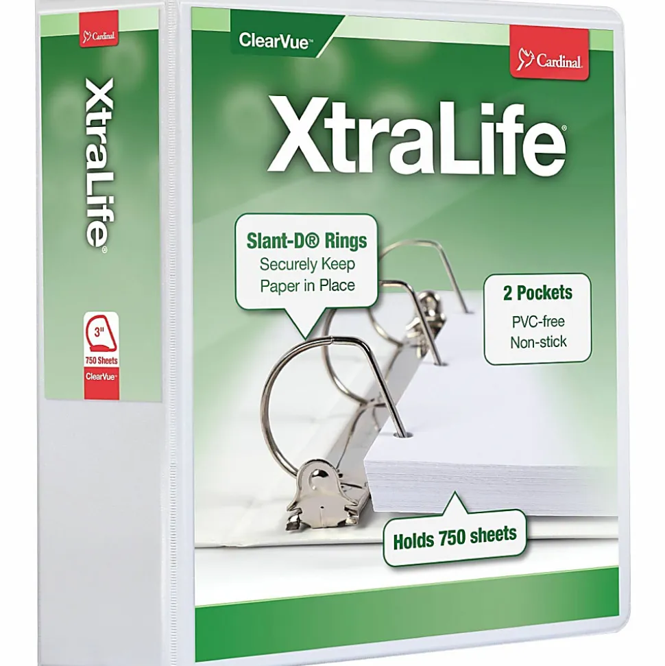 Cardinal® XtraLife™ Locking Slant-D® Ring 3-Ring Binder, 3" D-Rings, White
