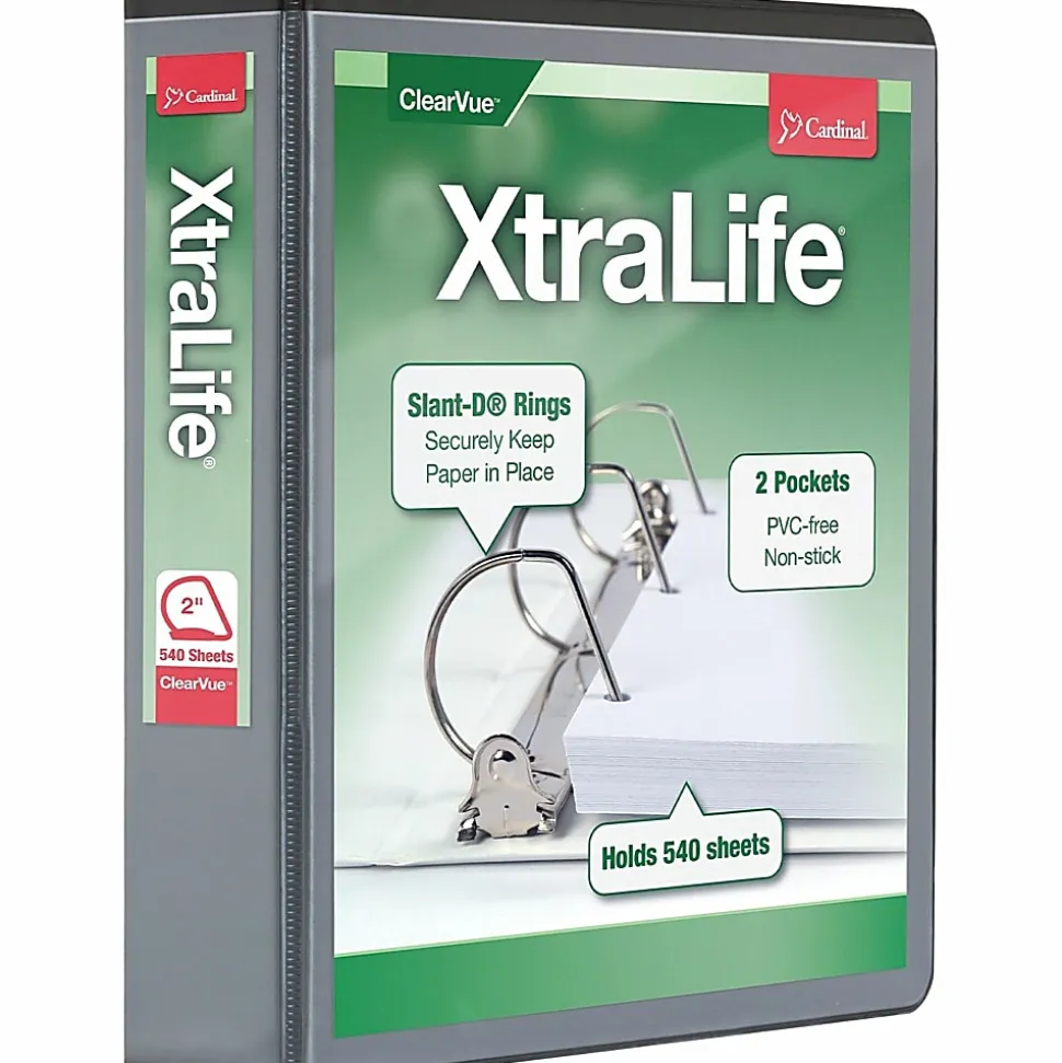 Cardinal® XtraLife™ Locking Slant-D® Ring 3-Ring Binder, 2" D-Rings, Black