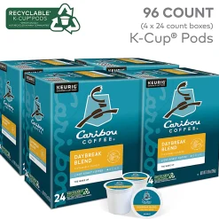 Caribou Coffee Daybreak Blend Keurig Single-Serve K-Cup Pods, Light Roast, 24 Pods Per Pack, Case Of 4 Packs