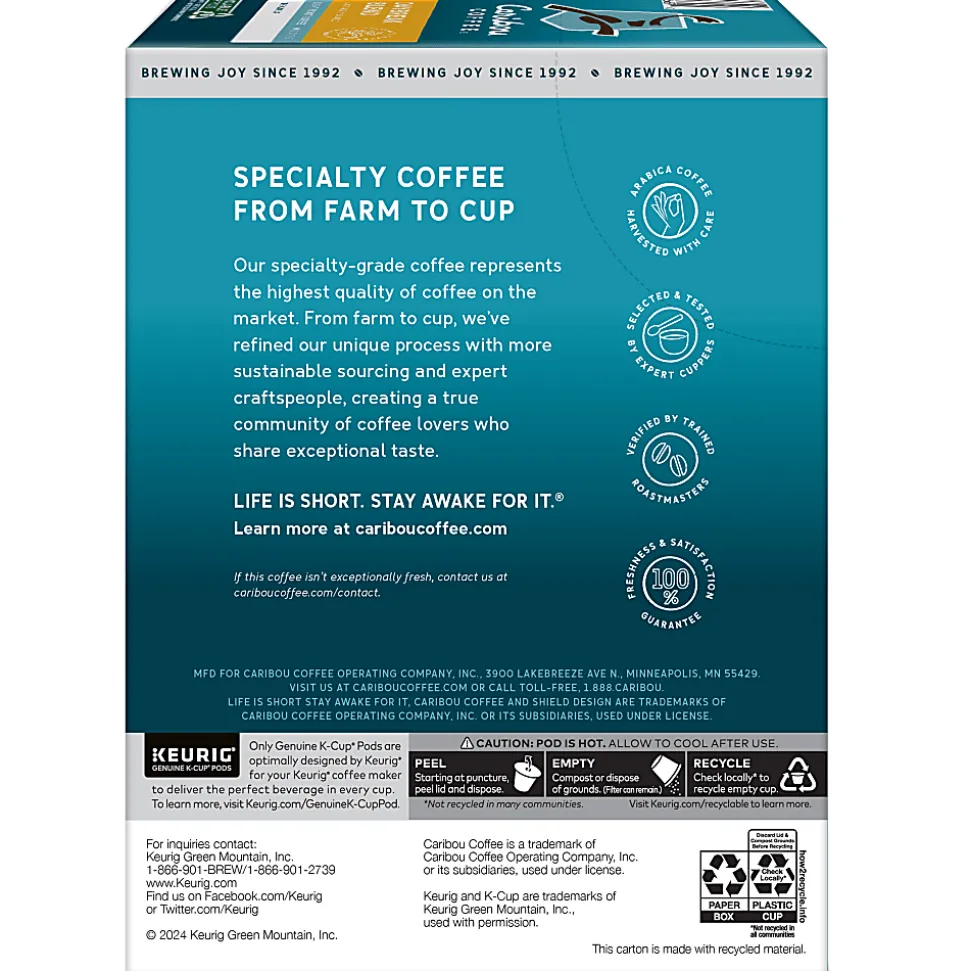 Caribou Coffee Daybreak Blend Keurig Single-Serve K-Cup Pods, Light Roast, 24 Pods Per Pack, Case Of 4 Packs