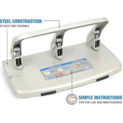 CARL HC340 Medium-Duty 3-Hole Punch, Gray