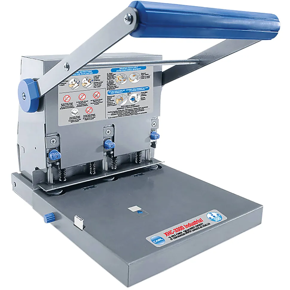 CARL® Heavy-Duty 3-Hole Punch, Blue/Gray