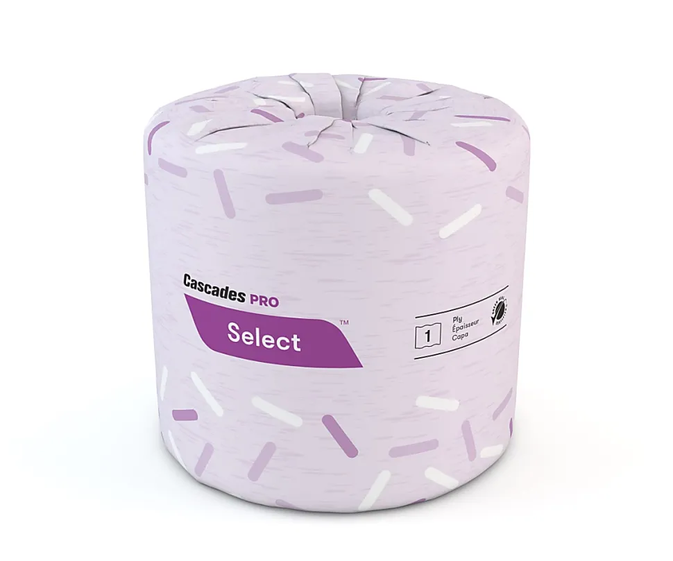 Cascades PRO® Select® Standard Toilet Paper, 1-Ply, 100% Recycled, 1210 Sheets Per Roll, Pack of 80 Rolls