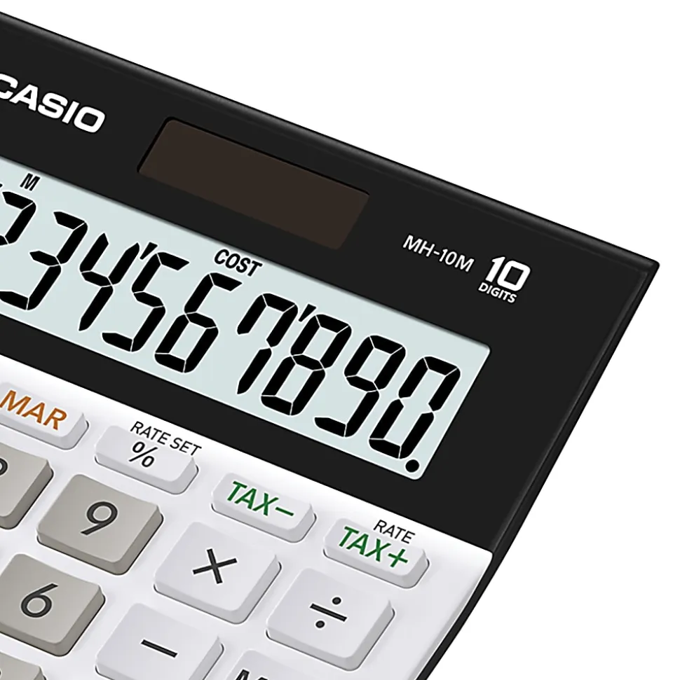 CASIO® MH-10M Wide-Display Portable Desktop Calculator, 10 Digit, Solar Power, White, 1