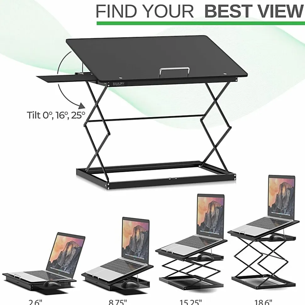 CD4 Adjustable Standing Desk Converter - Lift-Assist Desktop Riser for Monitors & Laptops - Sit or stand instantly with smooth height adjustment.