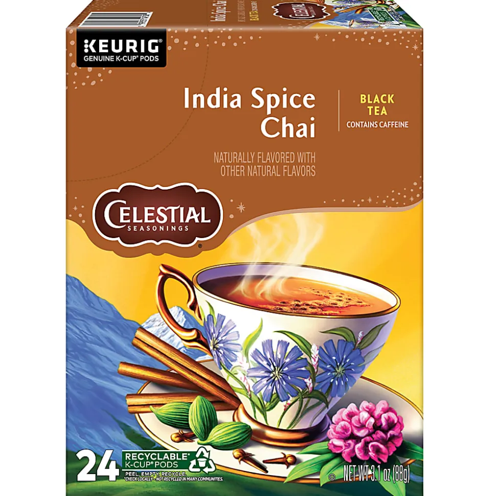 Celestial Seasonings India Spice Chai Keurig Single Serve K-Cup Pods, 24 Pods Per Pack, Case Of 4 Packs