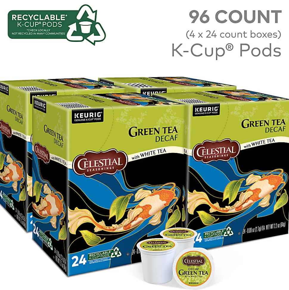 Celestial Seasonings Natural Antioxidant Decaf Green Tea Keurig Single-Serve K-Cup Pods, 24 Pods Per Pack, Case Of 4 Packs