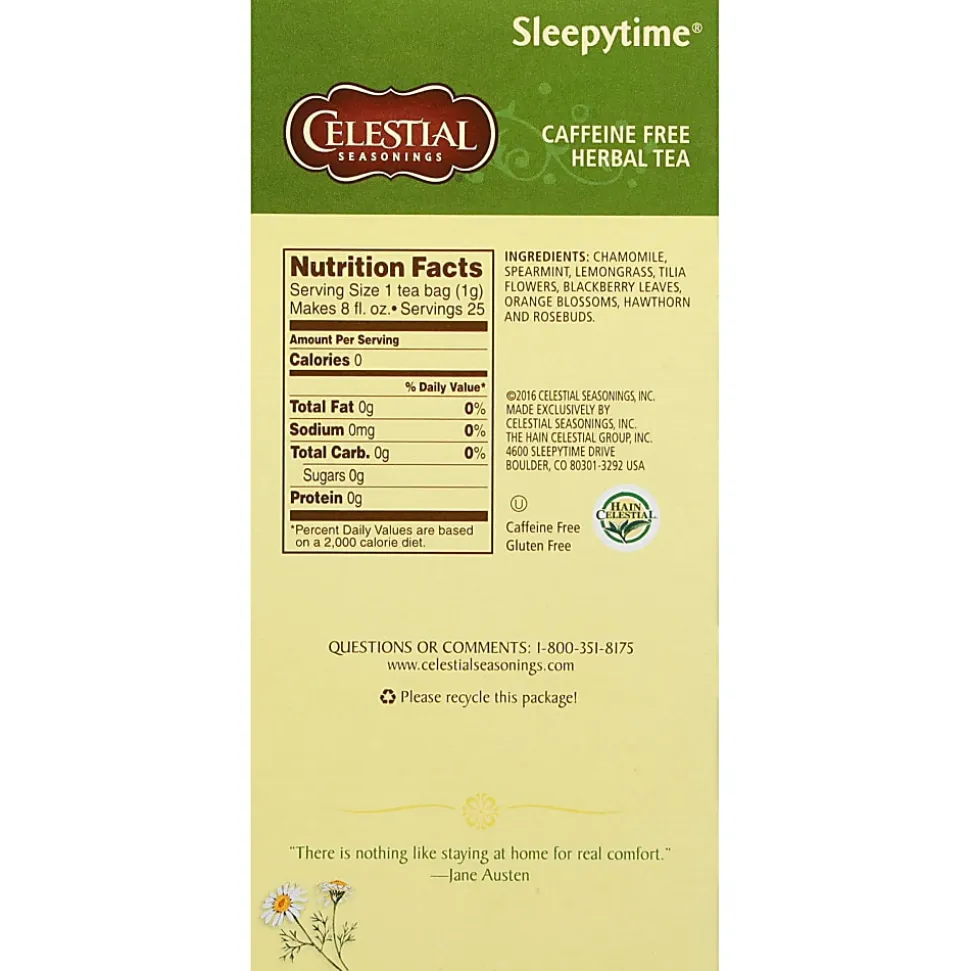 Celestial Seasonings Sleepytime Caffeine Free Herbal Tea Bags, 1.5 Oz, Total Qty 25