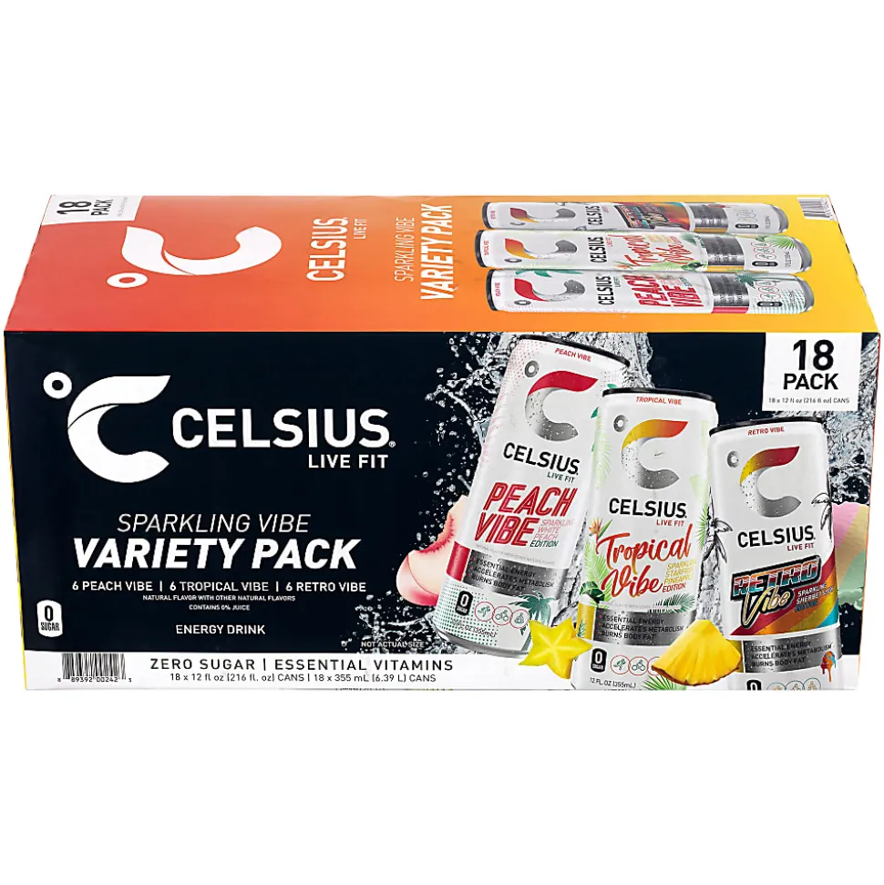 Celsius Vibe Energy Drinks Variety Pack, 12 Oz, Pack Of 18 Drinks