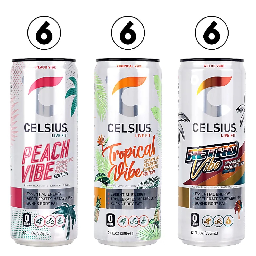 Celsius Vibe Energy Drinks Variety Pack, 12 Oz, Pack Of 18 Drinks