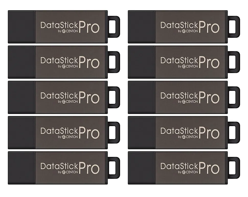 Centon DataStick Pro USB 2.0 Flash Drives, 32GB, Gray, Pack Of 10 Flash Drives