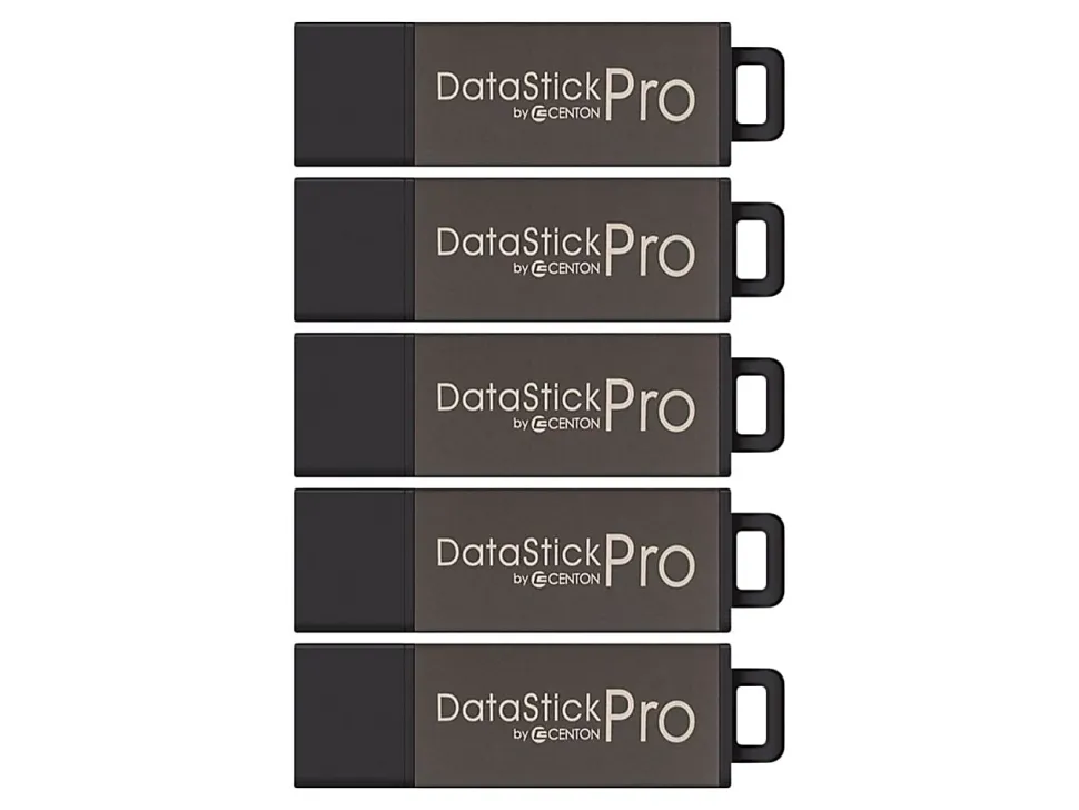 Centon DataStick Pro USB Flash Drives, USB 2.0, 64GB, Gray, Pack Of 5, S1-U2P5-64-5B