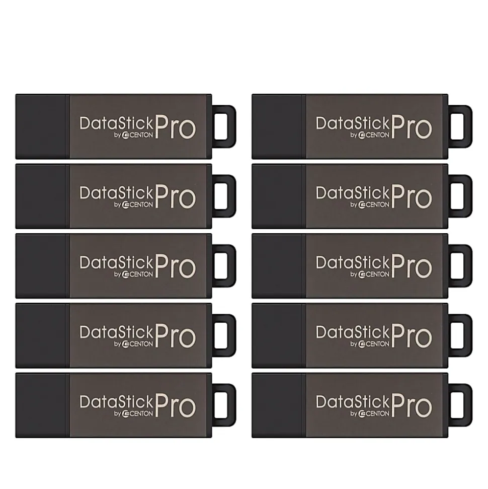 Centon DataStick Pro USB 2.0 Flash Drives, 2GB, Gray, Pack Of 10 Drives