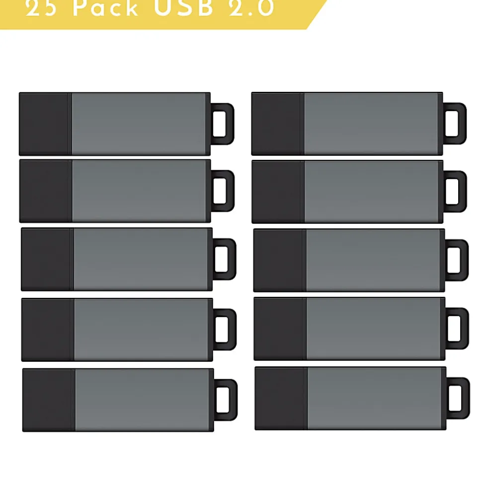 Centon DataStick Pro USB 2.0 Flash Drives, 2GB, Pro Gray, Pack Of 25 Flash Drives, S1-U2P1-2G25PK