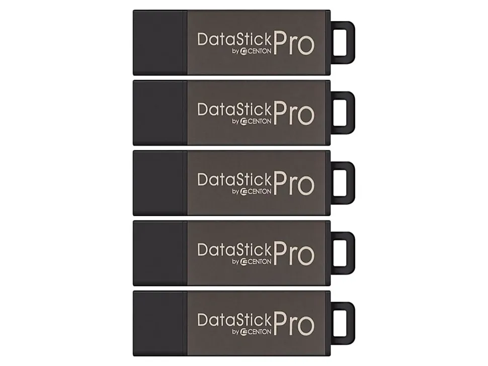 Centon DataStick Pro USB Flash Drives, USB 2.0, 4GB, Gray, Pack Of 5, S1-U2P5-4-5B