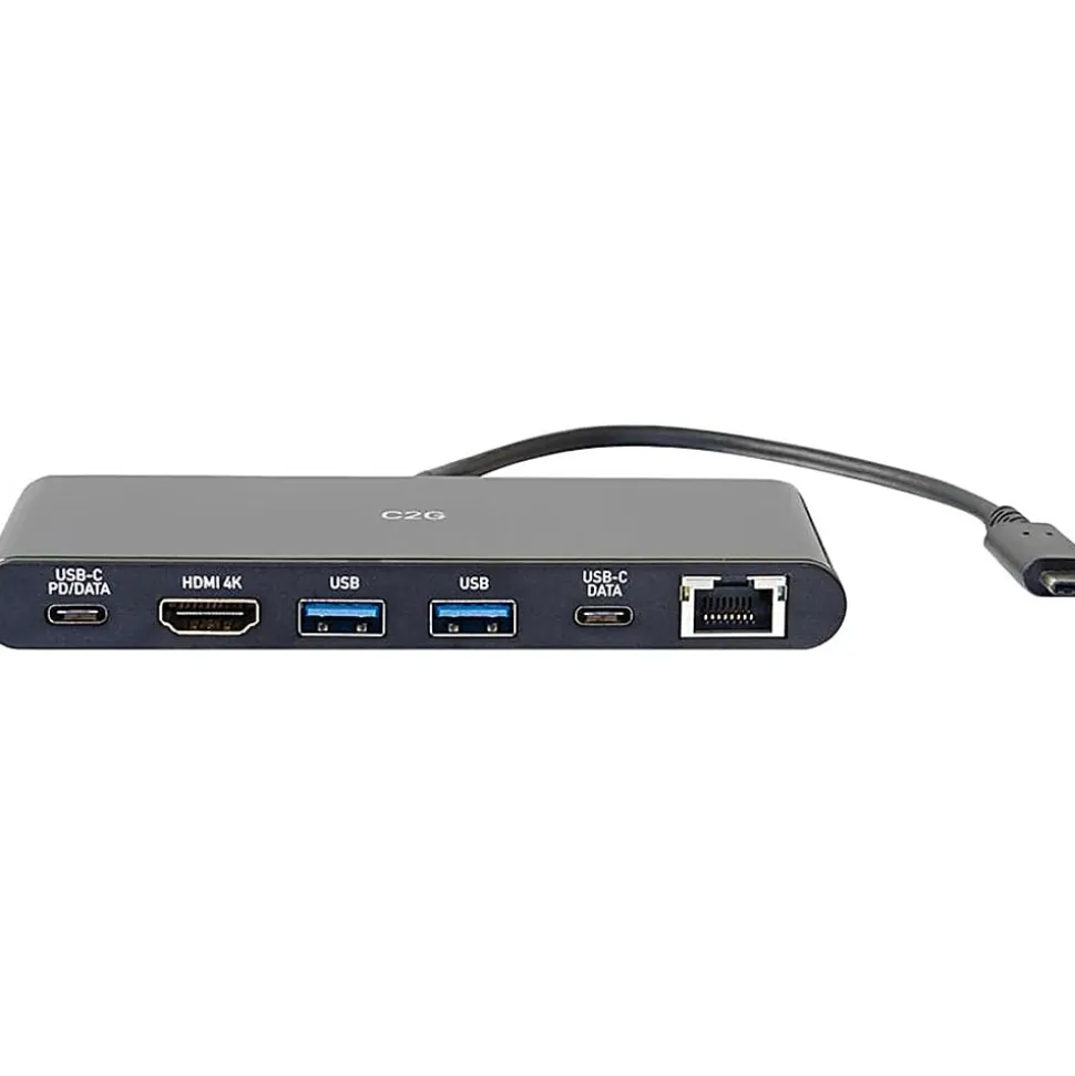 C2G USB-C 6-in-1 Dual Display Docking Station - 60W Power Supply, HDMI, Ethernet, USB, 3.5mm Audio and Power Delivery - 28845