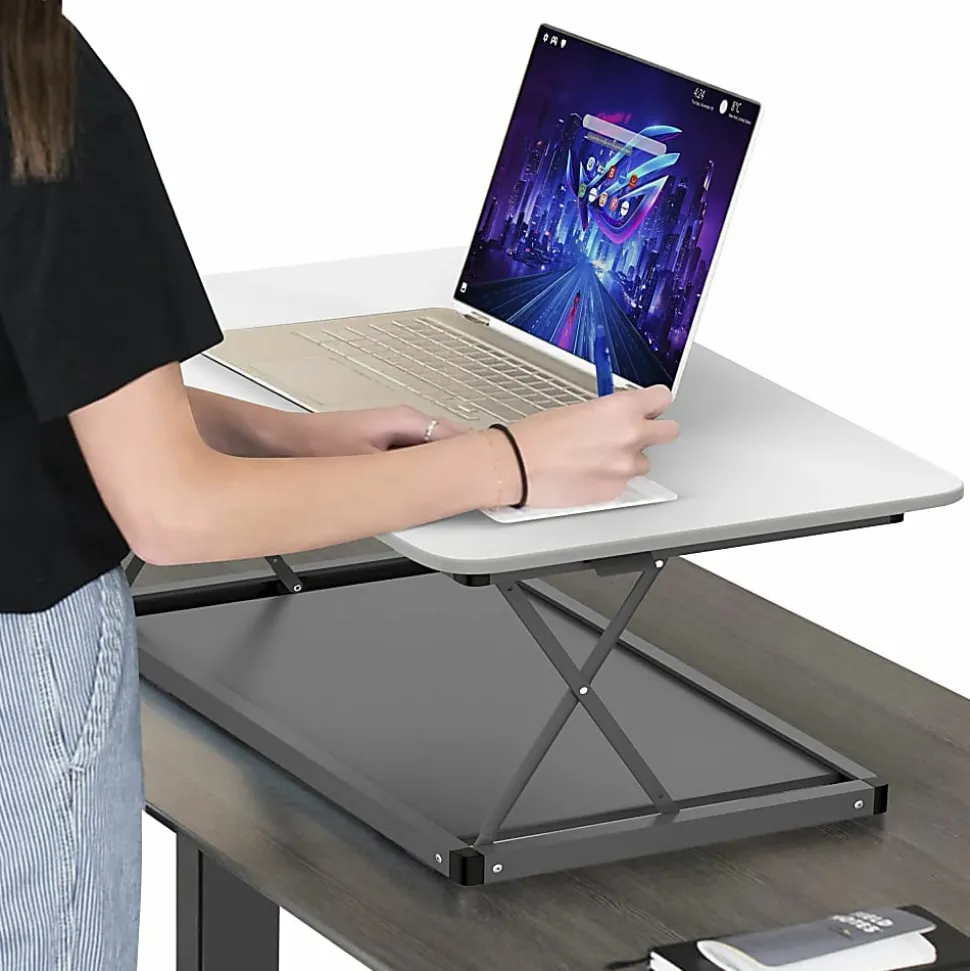 CHANGEdesk Mini White Laptop Standing Desk Converter & Single Monitor Sit Stand Up Desktop Riser - CDMM-W