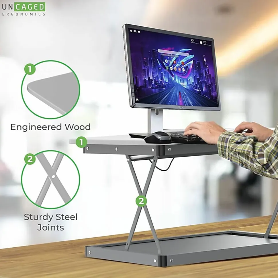 CHANGEdesk Mini White Laptop Standing Desk Converter & Single Monitor Sit Stand Up Desktop Riser - CDMM-W