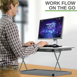 CHANGEdesk Mini White Laptop Standing Desk Converter & Single Monitor Sit Stand Up Desktop Riser - CDMM-W