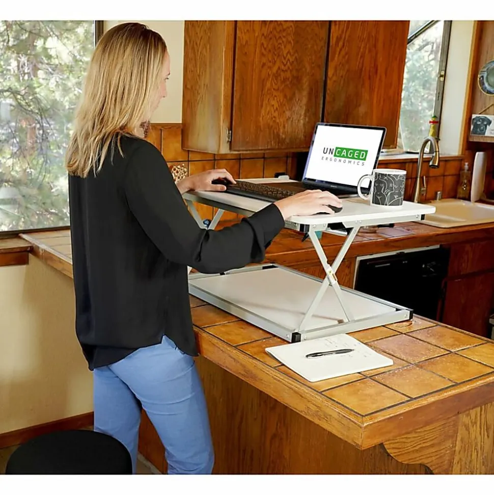 CHANGEdesk Mini White Laptop Standing Desk Converter & Single Monitor Sit Stand Up Desktop Riser - CDMM-W
