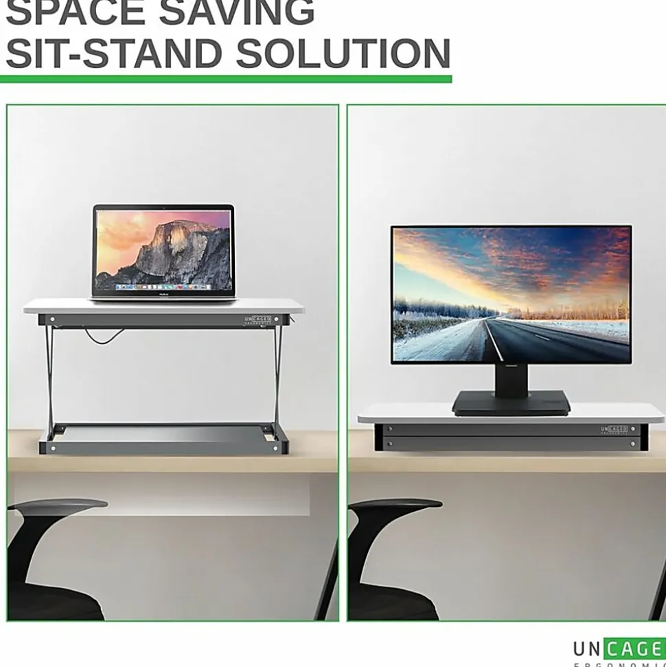 CHANGEdesk Mini White Laptop Standing Desk Converter & Single Monitor Sit Stand Up Desktop Riser - CDMM-W