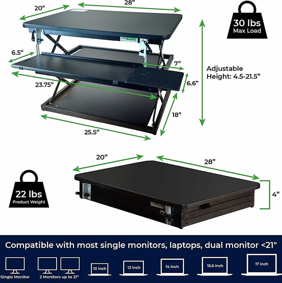 Changedesk Tall Compact Standing Desk Converter Riser For Laptops And Single Monitors, Black