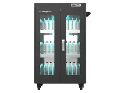 ChargeTech Metal UV Clean And Change Cart, 30-Bay, 55”H x 26”W x 22”D, Silver/Black