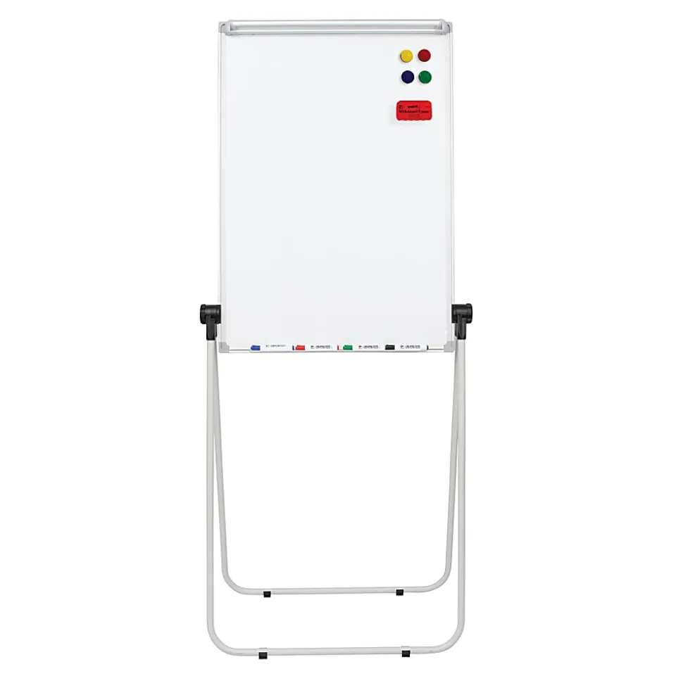 Charles Leonard Double Sided Magnetic Whiteboard Easel, 45”H x 32”W x 3-1/4”D, White, Silver Metal Frame