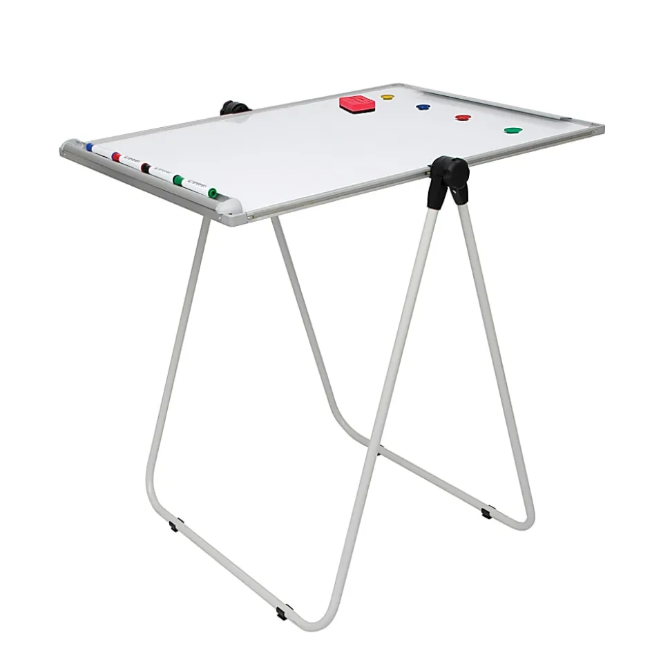Charles Leonard Double Sided Magnetic Whiteboard Easel, 45”H x 32”W x 3-1/4”D, White, Silver Metal Frame