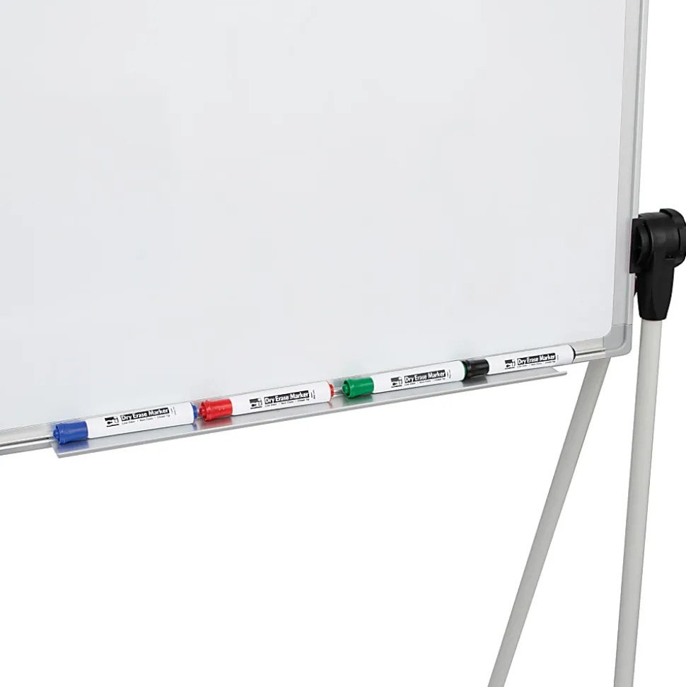 Charles Leonard Double Sided Magnetic Whiteboard Easel, 45”H x 32”W x 3-1/4”D, White, Silver Metal Frame