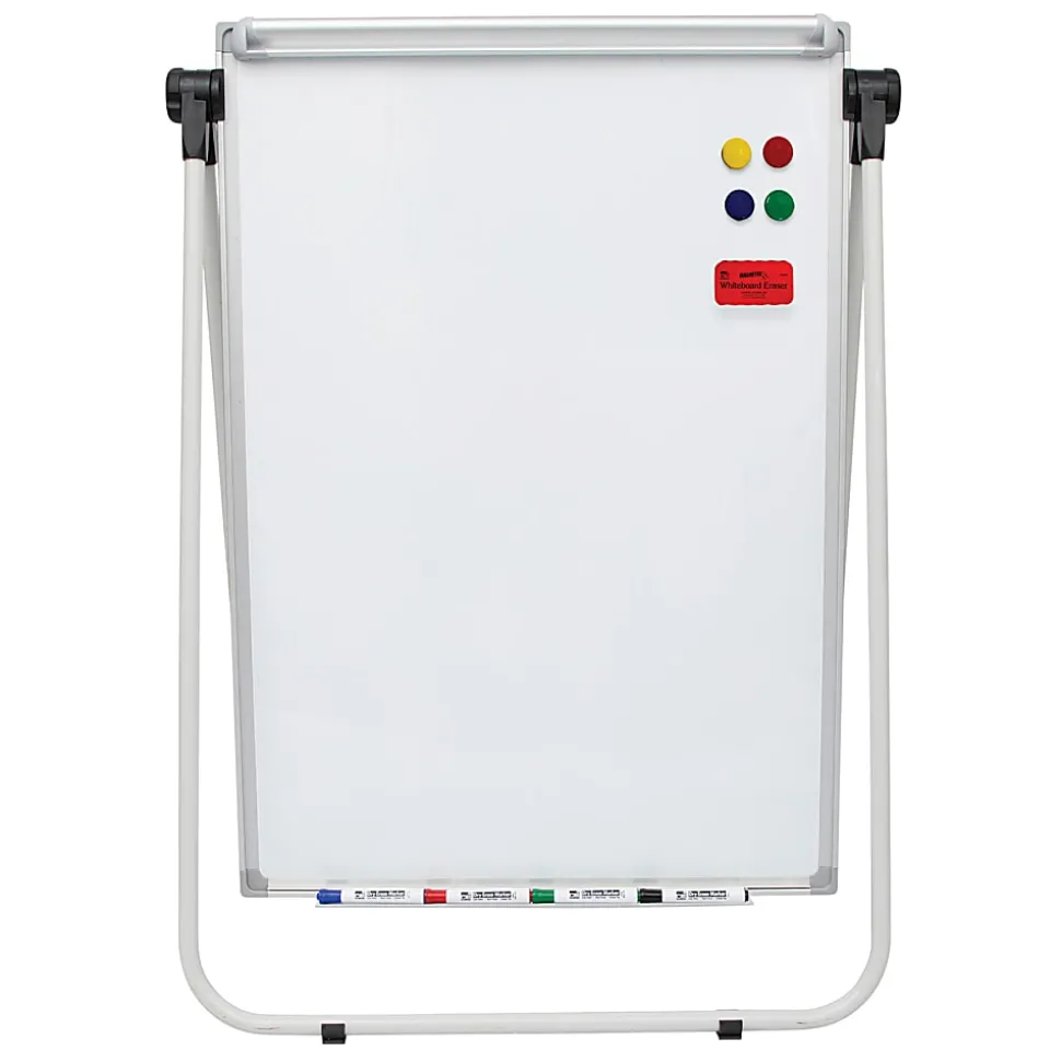 Charles Leonard Double Sided Magnetic Whiteboard Easel, 45”H x 32”W x 3-1/4”D, White, Silver Metal Frame