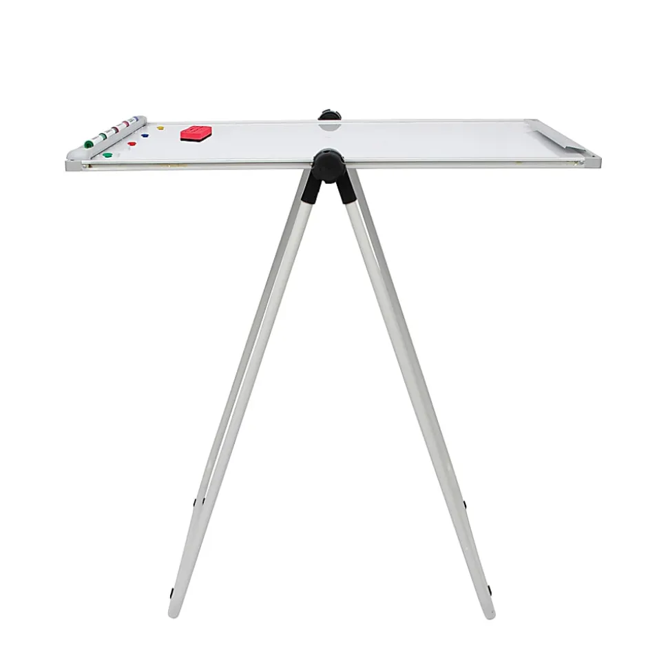 Charles Leonard Double Sided Magnetic Whiteboard Easel, 45”H x 32”W x 3-1/4”D, White, Silver Metal Frame