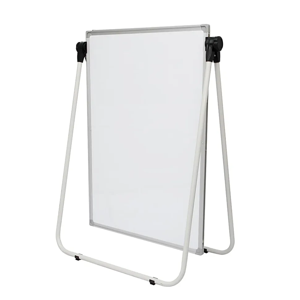 Charles Leonard Double Sided Magnetic Whiteboard Easel, 45”H x 32”W x 3-1/4”D, White, Silver Metal Frame
