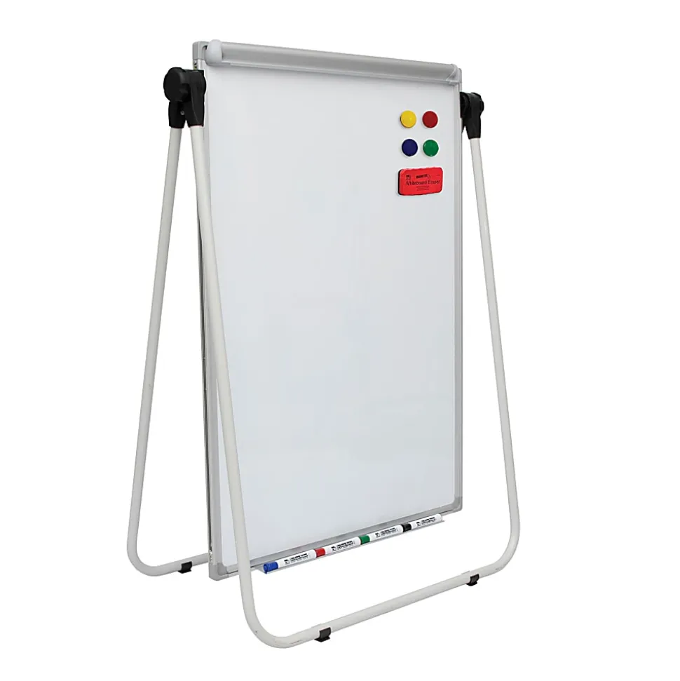 Charles Leonard Double Sided Magnetic Whiteboard Easel, 45”H x 32”W x 3-1/4”D, White, Silver Metal Frame