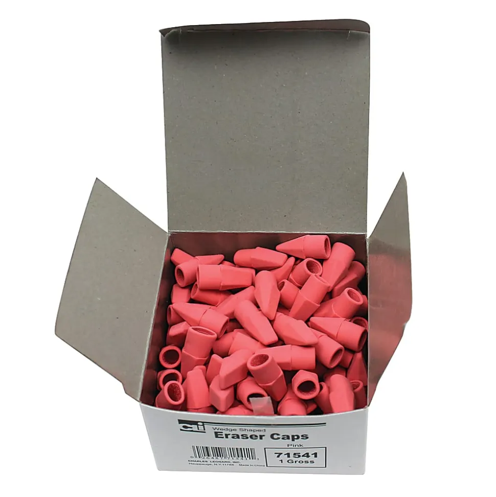 Charles Leonard Economy Wedge-Shaped Eraser Caps, Pink, 144 Erasers Per Box, Pack Of 6 Boxes