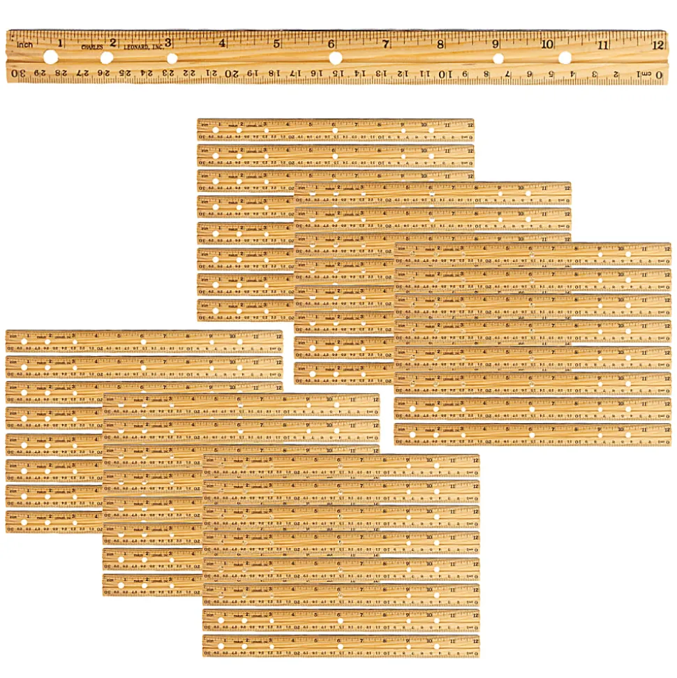 Charles Leonard Economy Wood Rulers, 1” x 12”, Natural, Pack Of 48 Rulers