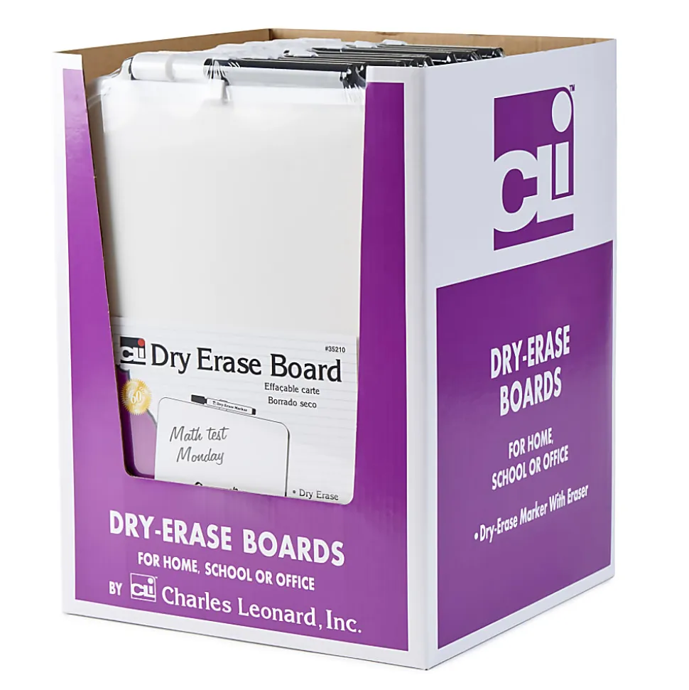 Charles Leonard Framed Dry-Erase Boards With Markers With Erasers, 11" x 8-1/2", White, Pack Of 12 Boards