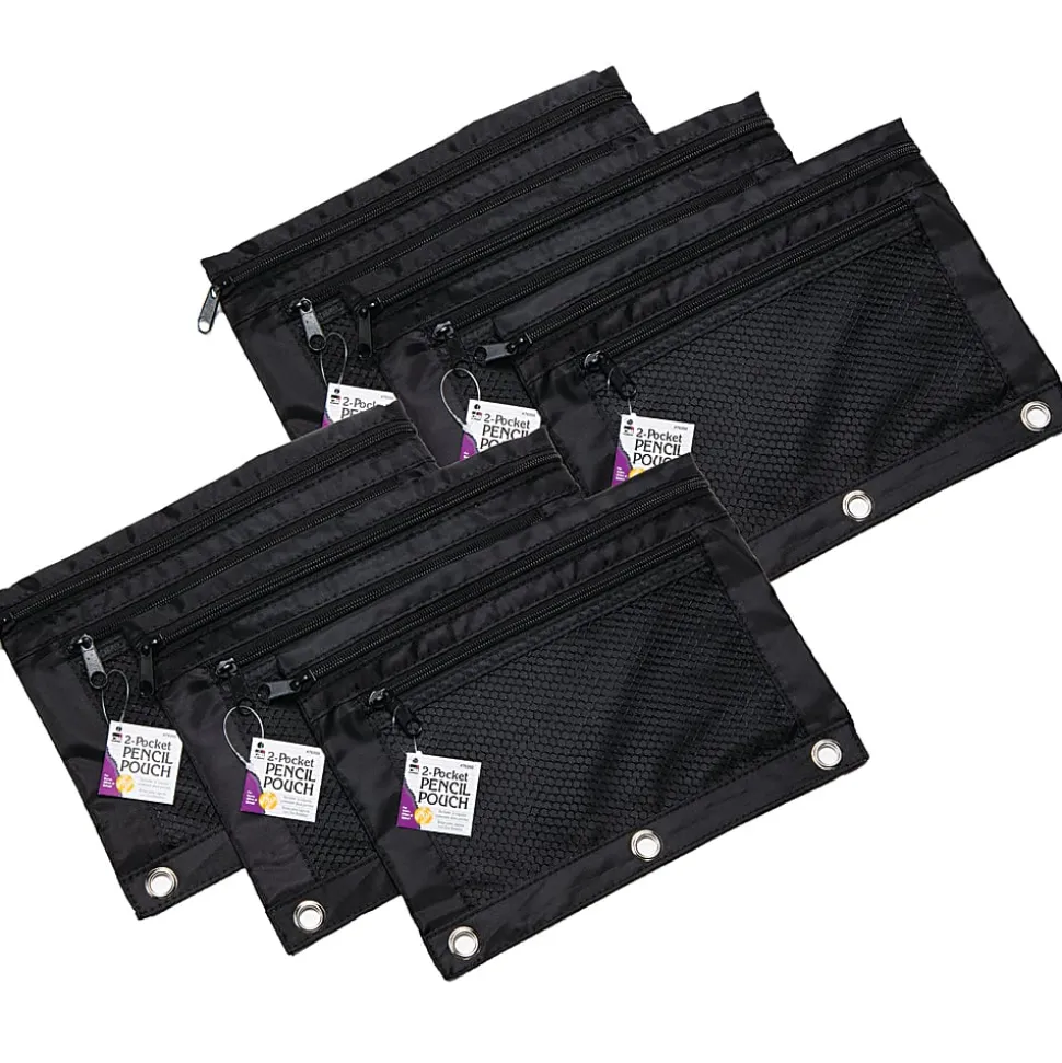 Charles Leonard Mesh Front Pencil Pouches, 10" x 7-5/8", Black, Pack Of 6 Pouches